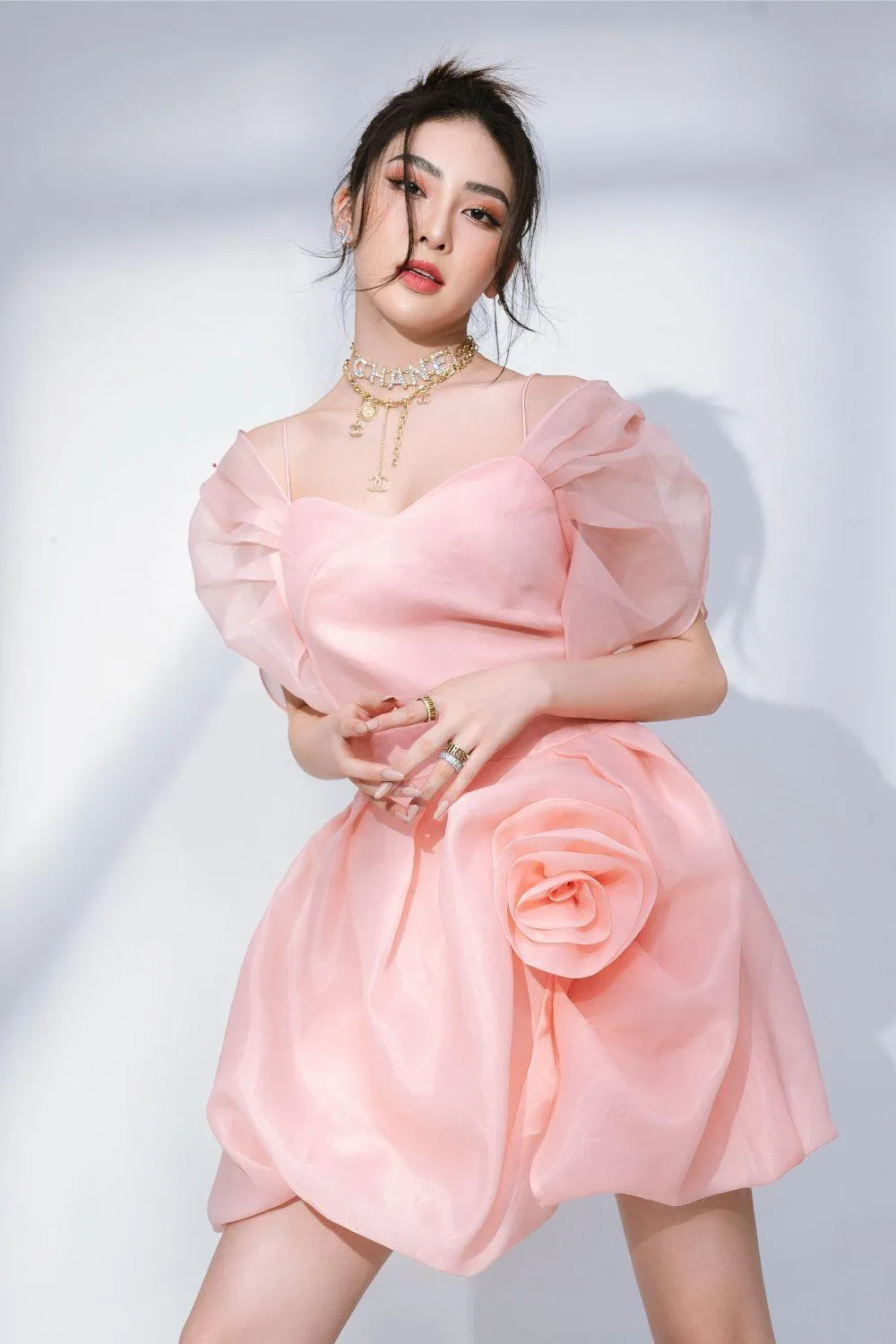 Giovanni Bubble Puffy Sleeved Organza Mini Dress