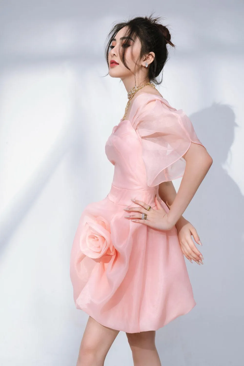 Giovanni Bubble Puffy Sleeved Organza Mini Dress