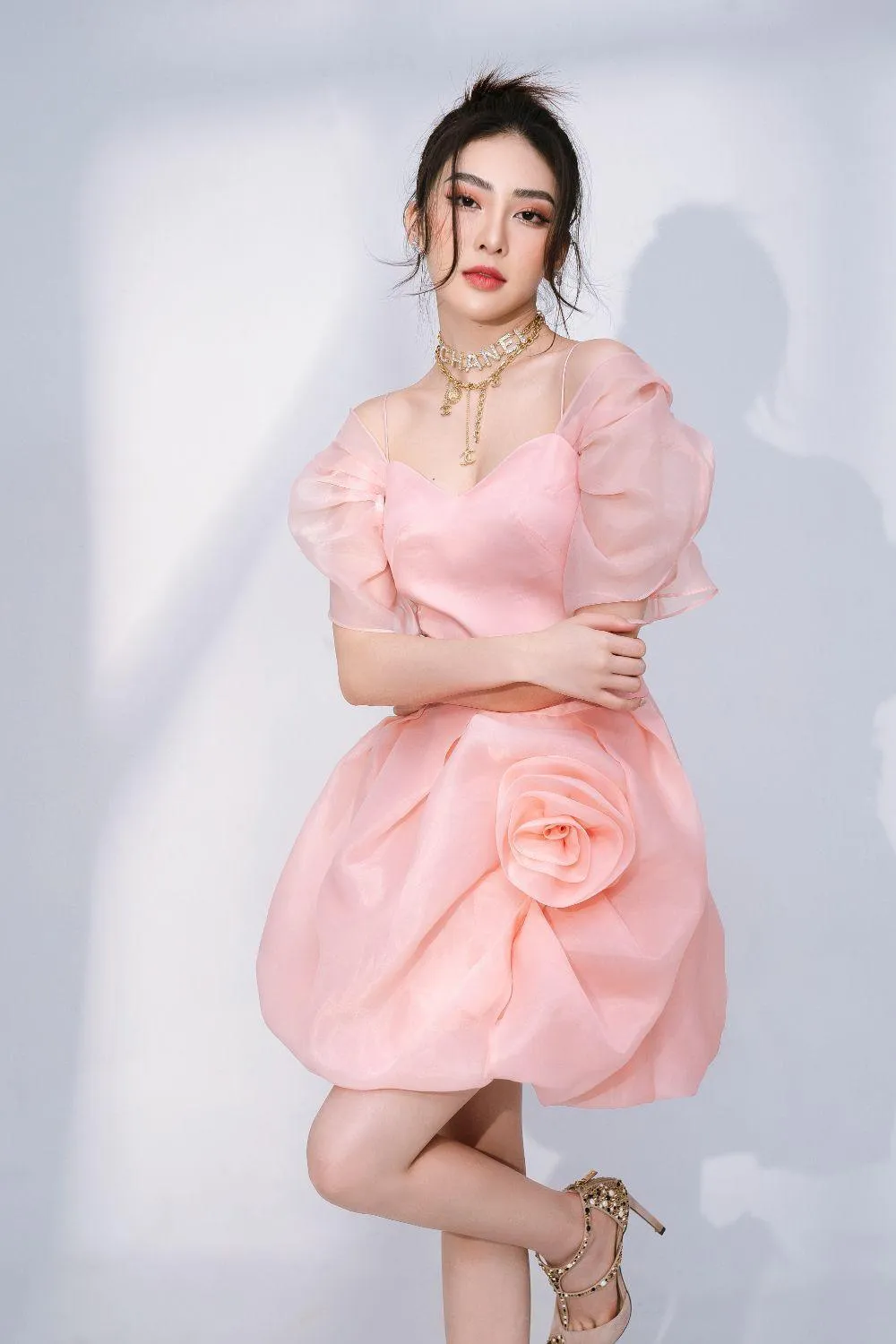 Giovanni Bubble Puffy Sleeved Organza Mini Dress