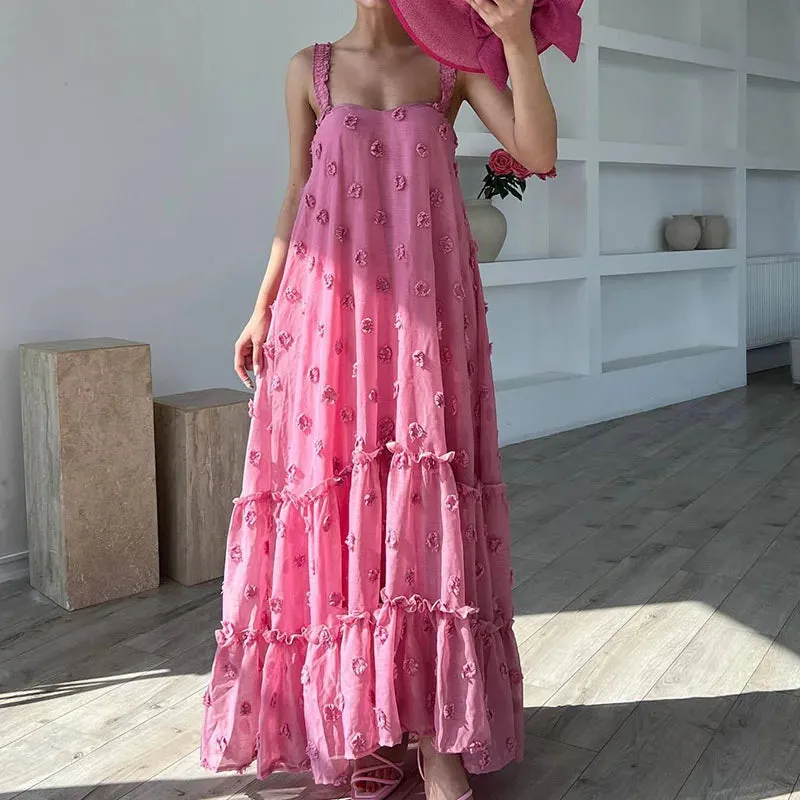 Girlary Lady Casual Solid Color Big Hem Dress Elegant Off Shoulder Long Party Dress Summer Fashion Temperament Holiday Beach Sling Dress
