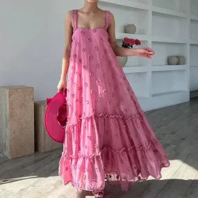Girlary Lady Casual Solid Color Big Hem Dress Elegant Off Shoulder Long Party Dress Summer Fashion Temperament Holiday Beach Sling Dress