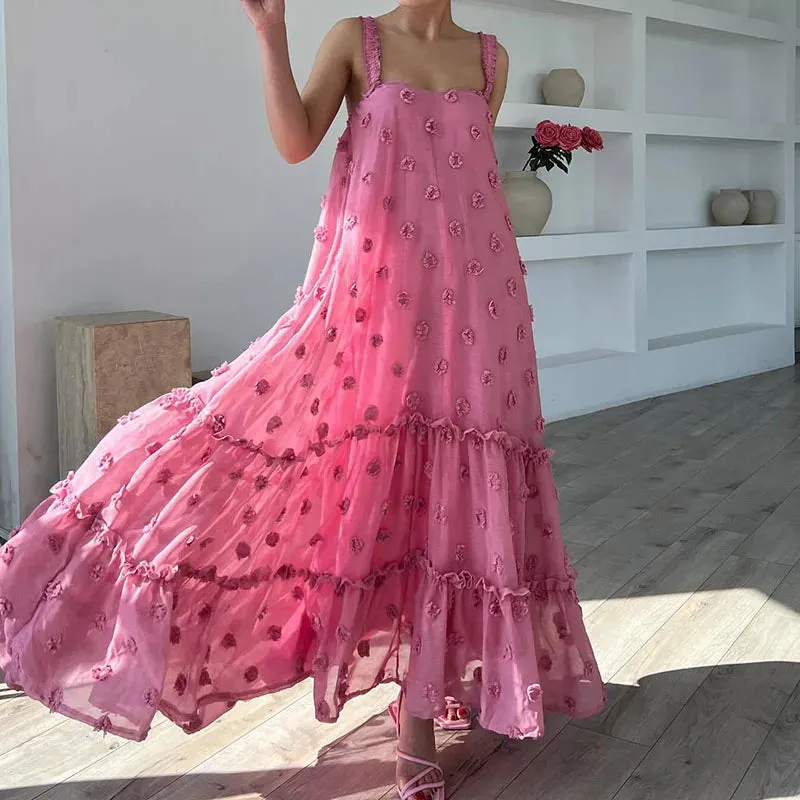 Girlary Lady Casual Solid Color Big Hem Dress Elegant Off Shoulder Long Party Dress Summer Fashion Temperament Holiday Beach Sling Dress