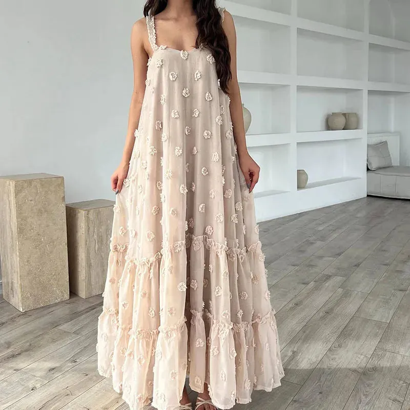 Girlary Lady Casual Solid Color Big Hem Dress Elegant Off Shoulder Long Party Dress Summer Fashion Temperament Holiday Beach Sling Dress