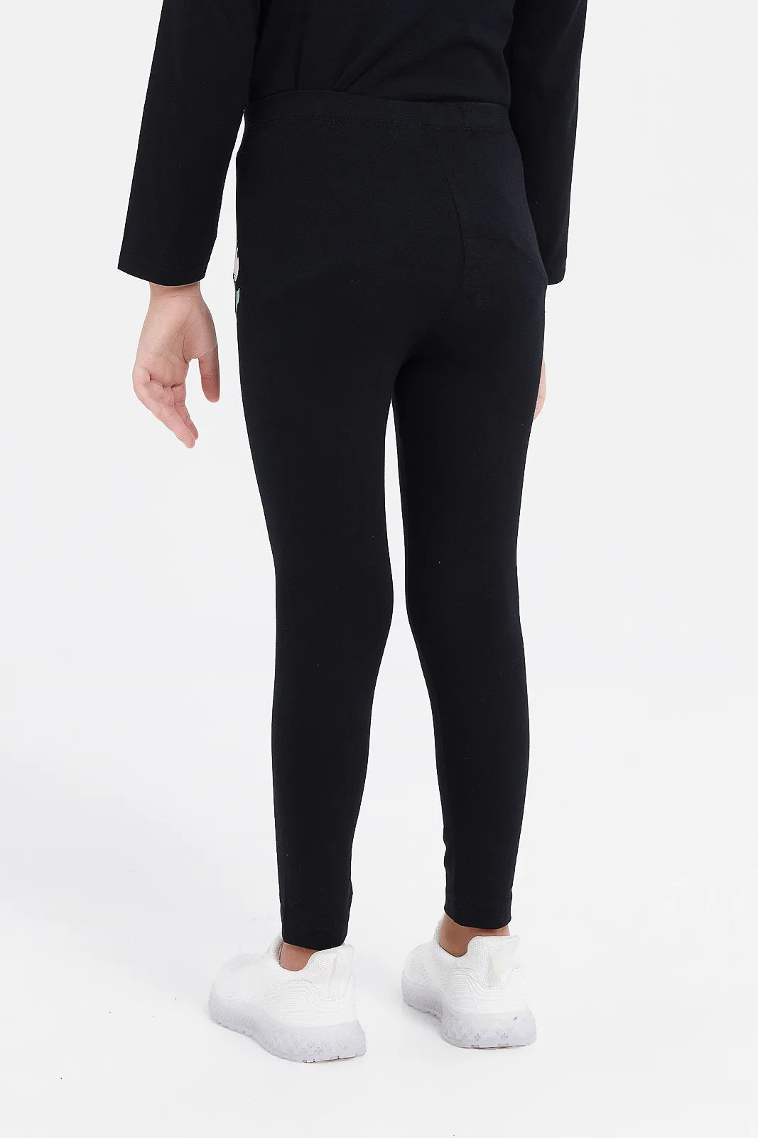 Girls Black Print Leggings
