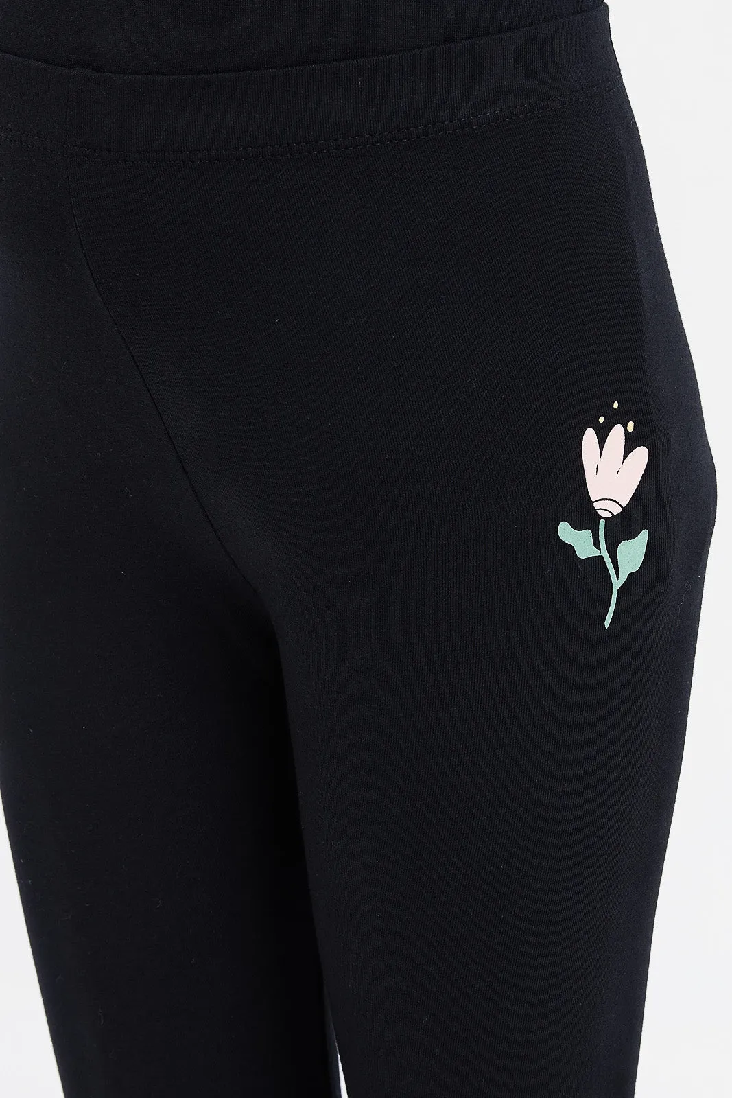 Girls Black Print Leggings