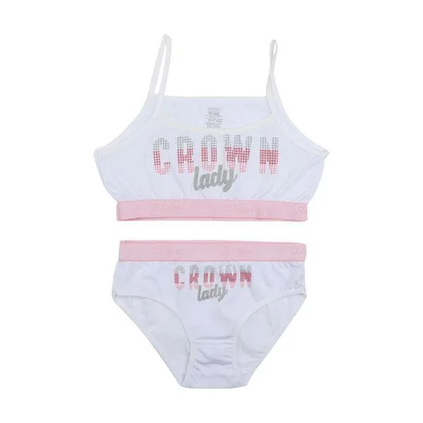 GIRLS CAMISOLE BRA TOP AND PANT SET - WHITE