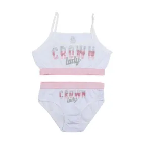 GIRLS CAMISOLE BRA TOP AND PANT SET - WHITE