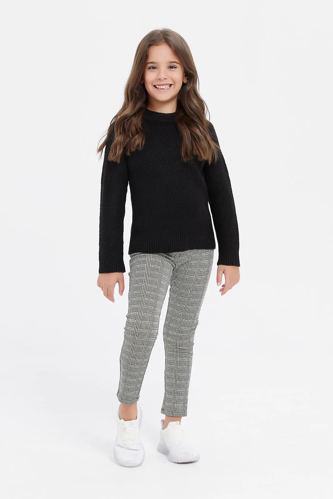 Girls Grey Check Leggings