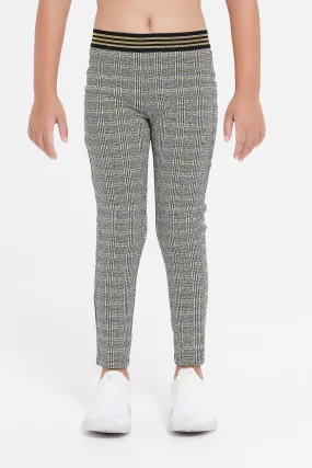 Girls Grey Check Leggings