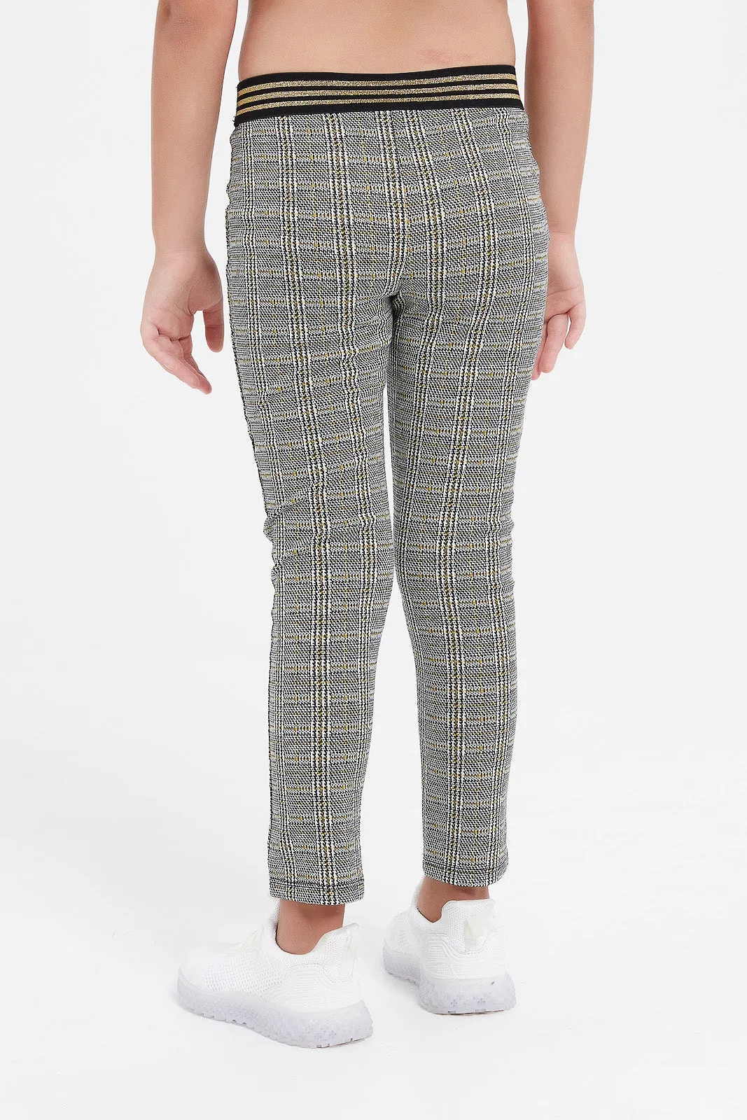 Girls Grey Check Leggings