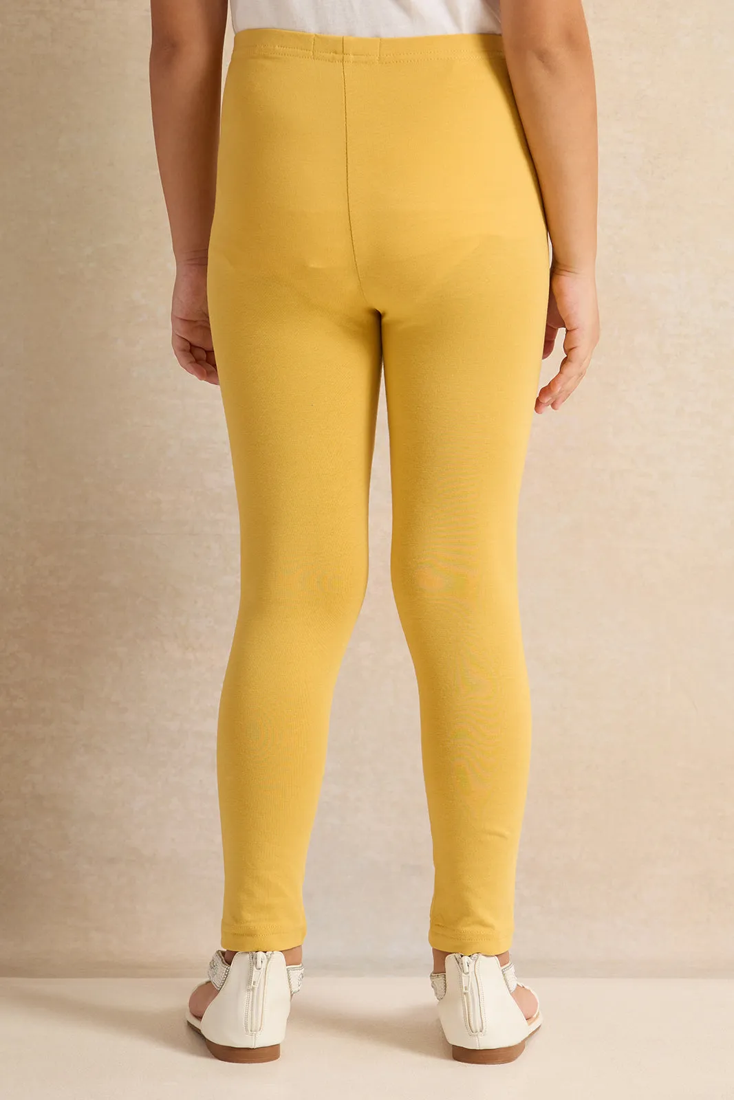 Girls Mustard Printed Leggings