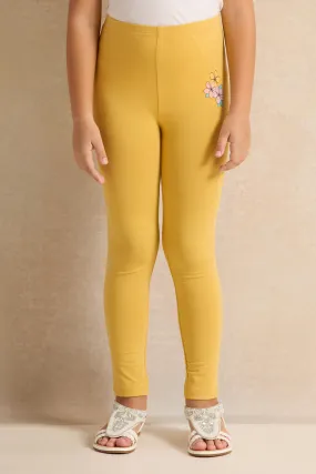 Girls Mustard Printed Leggings