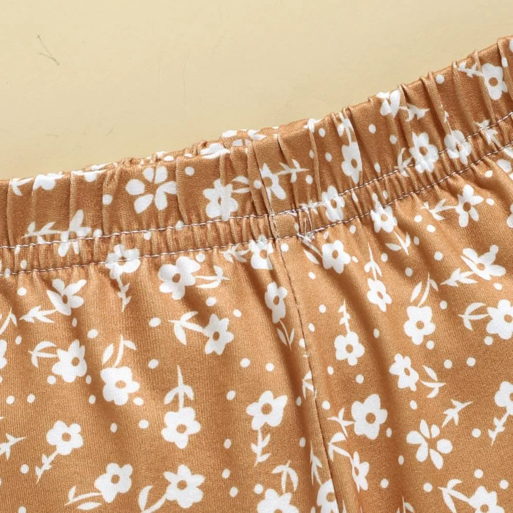 Girls Suspender Top Printed Floral Flared Pants Two-piece Suit Wholesale