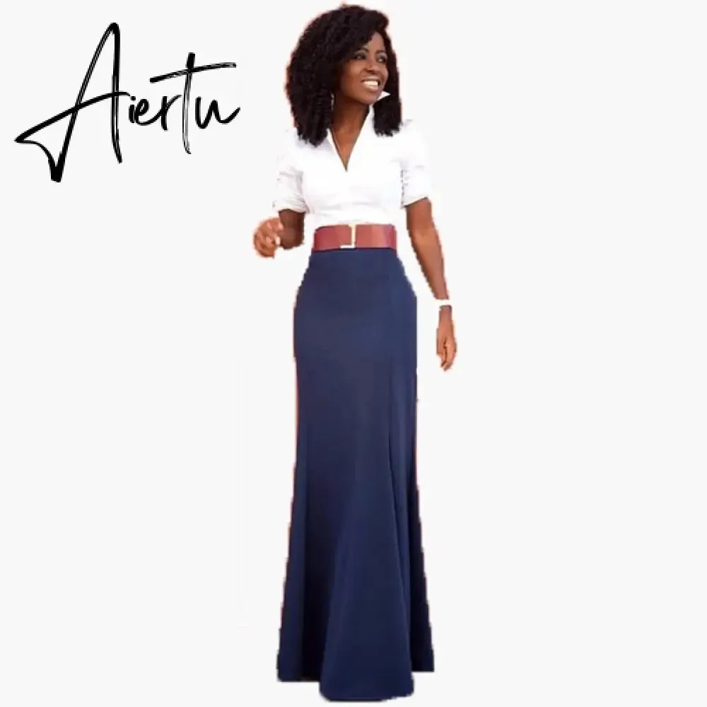 Graceful Navy Blue Long Mermaid Women Skirts Faldas Saia High Quality Invisible Zipper Floor Length Skirts Custom Made Maxi Saia