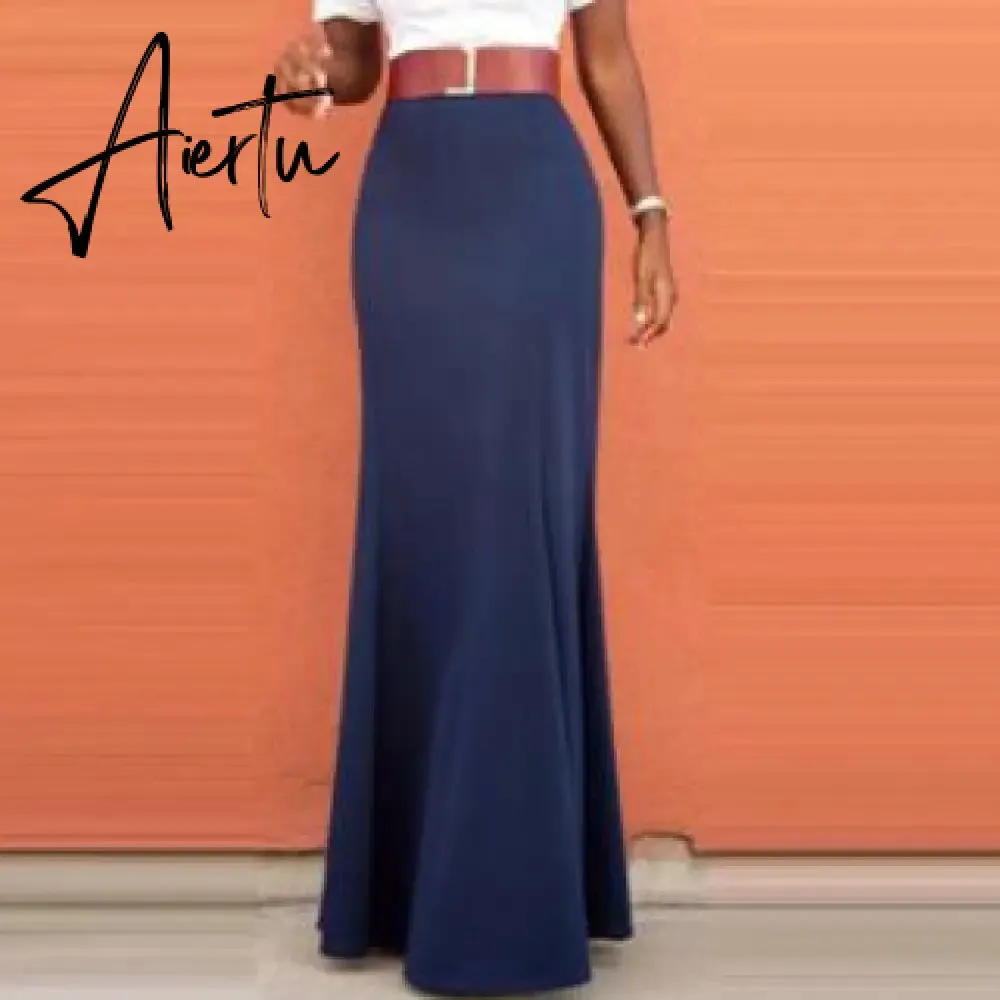 Graceful Navy Blue Long Mermaid Women Skirts Faldas Saia High Quality Invisible Zipper Floor Length Skirts Custom Made Maxi Saia