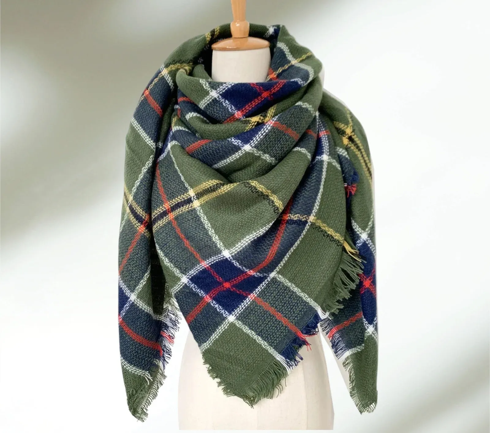 Green, Blue and Red Plaid Blanket Scarf/  Tartan Plaid Scarf/  Oversized Scarf/ Plaid Shawl/Plaid Women's Blanket Scarf/ Women Scarf/ Gifts for Her/ Women Shawl/ Bridesmaid Scarf/ Fall Scarf