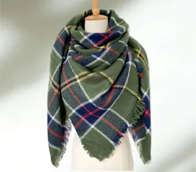 Green, Blue and Red Plaid Blanket Scarf/  Tartan Plaid Scarf/  Oversized Scarf/ Plaid Shawl/Plaid Women's Blanket Scarf/ Women Scarf/ Gifts for Her/ Women Shawl/ Bridesmaid Scarf/ Fall Scarf