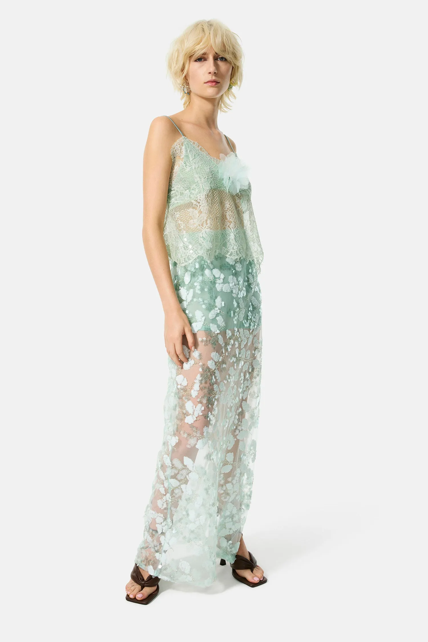 green carnation lace top