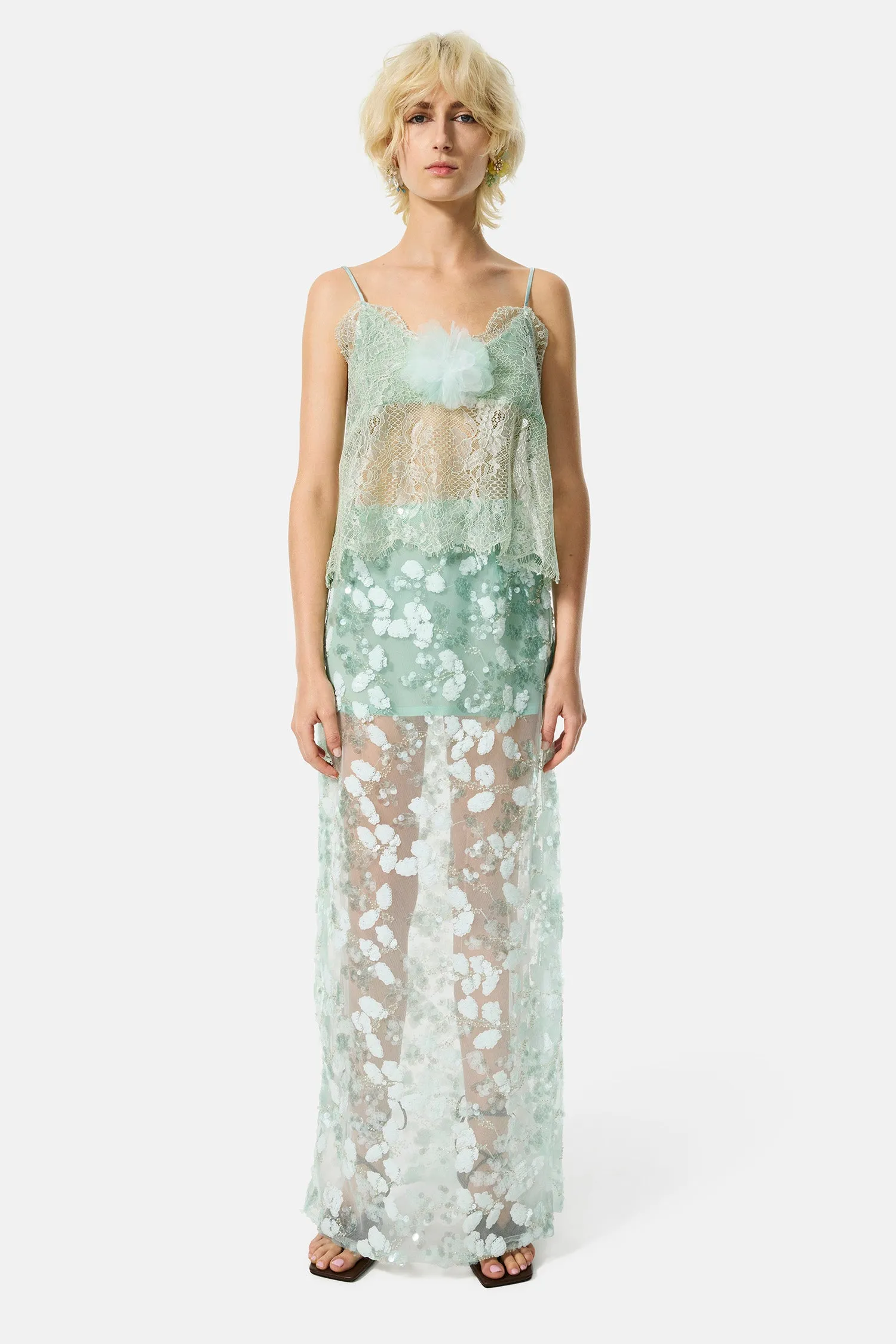green carnation lace top