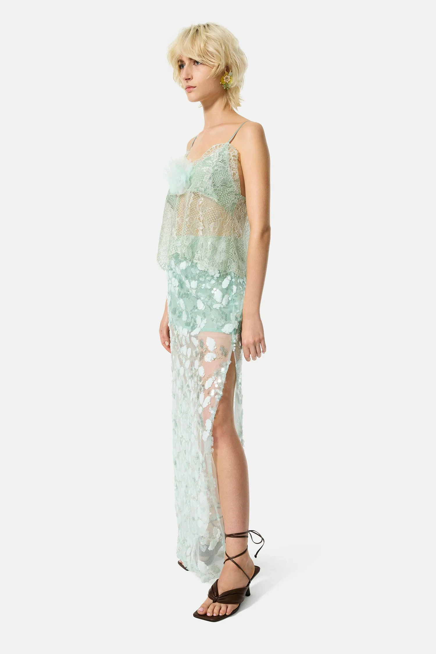 green carnation lace top