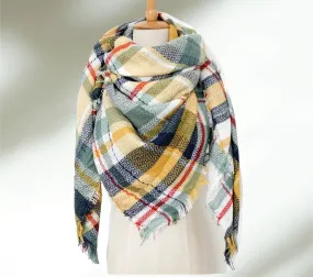 Green, White and Yellow Blanket Scarf/ Oversized Scarf/ Plaid Shawl/ Bridesmaid Gifts/ Christmas Plaid Scarf/ Throw plaid blanket/ Plaid Women's Blanket Scarf/ Women Scarf/ Gifts for Her/ Women Shawl/ Bridesmaid Scarf/ Fall Scarf