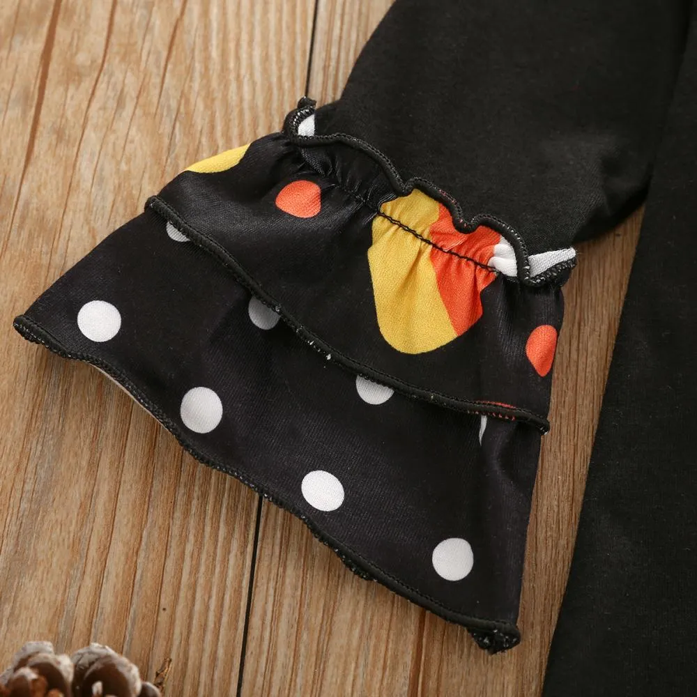 Halloween Girls Pumpkin Long Sleeve Print Flared Pants Set Wholesale Girls Clothes