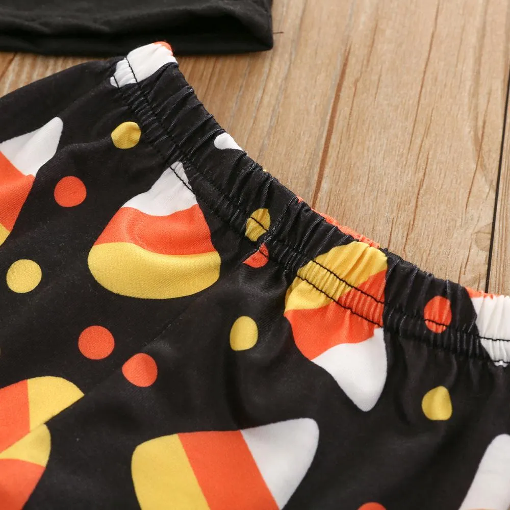 Halloween Girls Pumpkin Long Sleeve Print Flared Pants Set Wholesale Girls Clothes