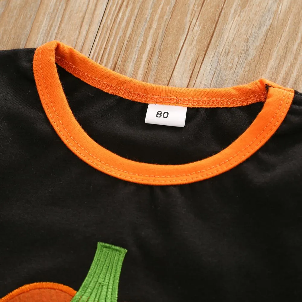 Halloween Girls Pumpkin Long Sleeve Print Flared Pants Set Wholesale Girls Clothes