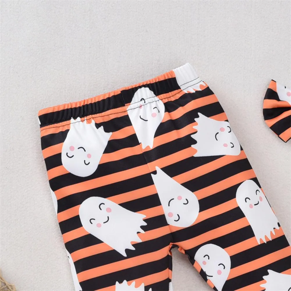 Halloween Pumpkin Girls Set Girls Bow Long Sleeve Pumpkin Flared Pants Set Wholesale Girls Clothes