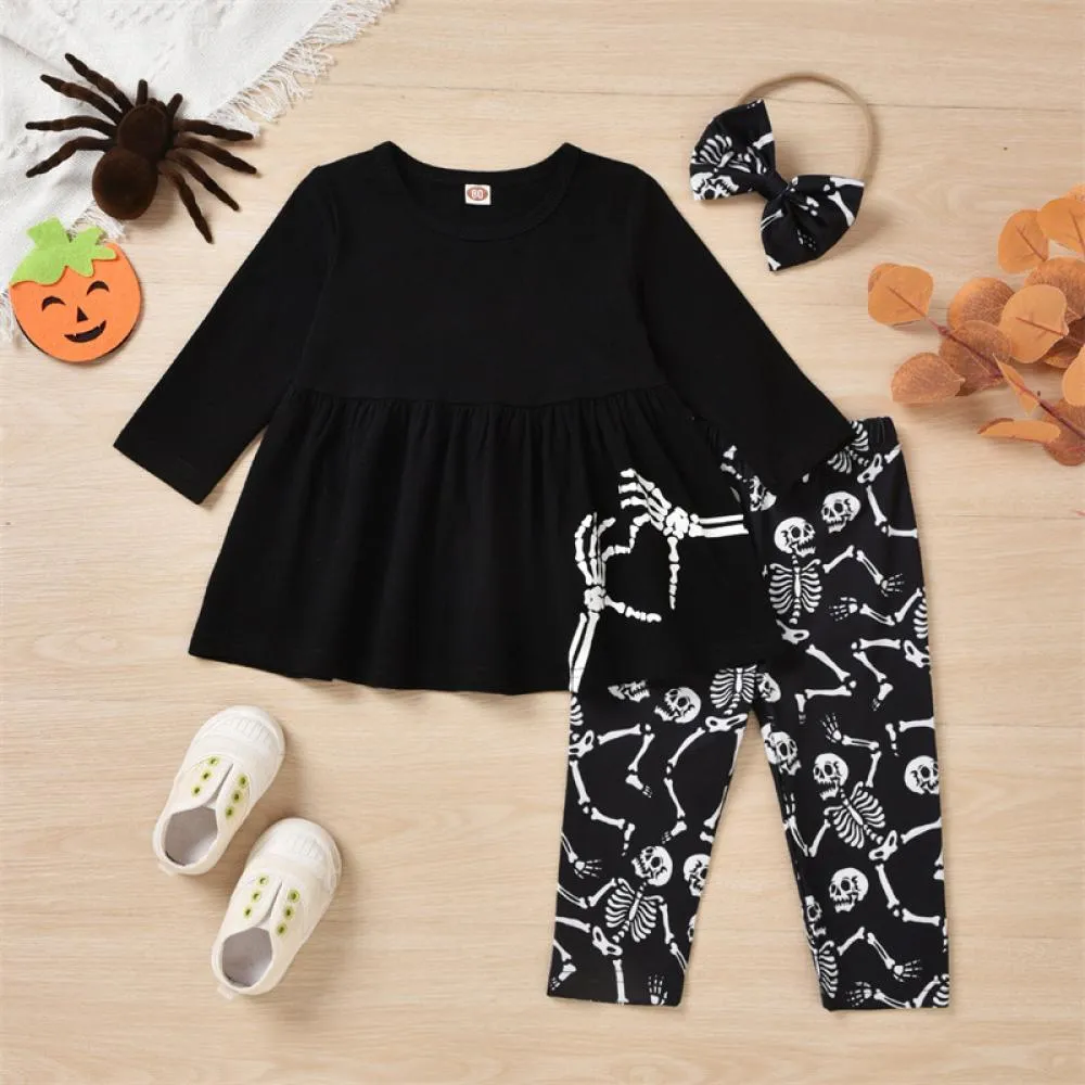 Halloween Pumpkin Girls Set Girls Bow Long Sleeve Pumpkin Flared Pants Set Wholesale Girls Clothes