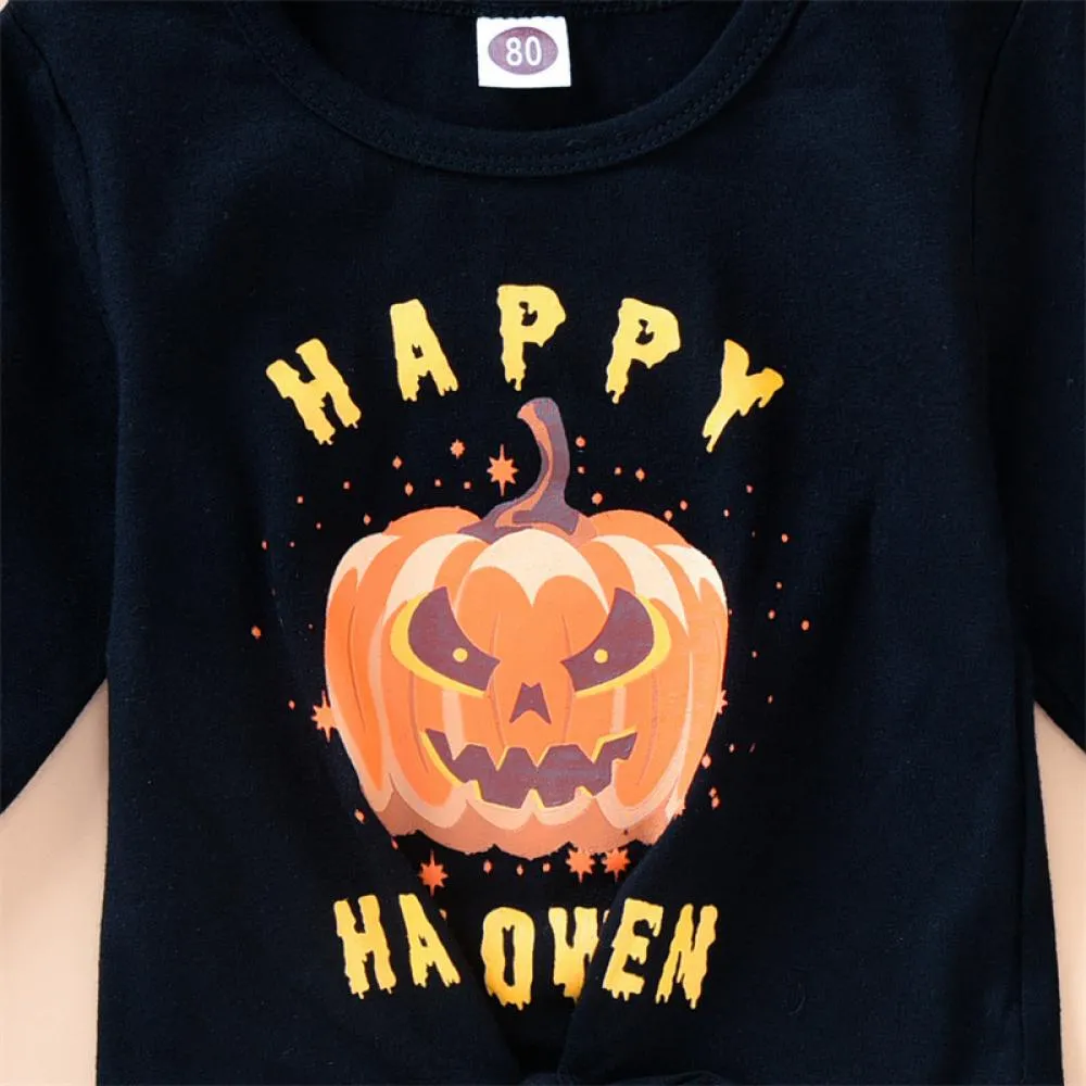 Halloween Pumpkin Girls Set Girls Bow Long Sleeve Pumpkin Flared Pants Set Wholesale Girls Clothes
