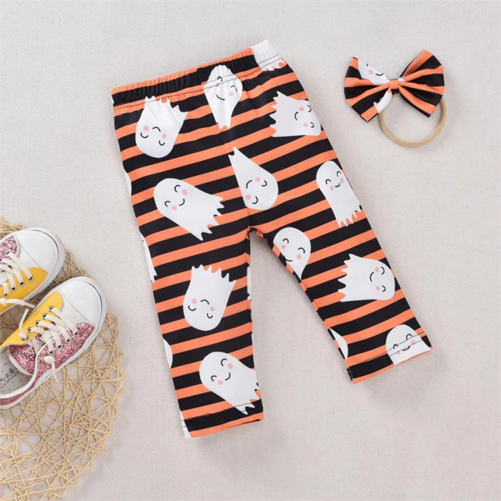 Halloween Pumpkin Girls Set Girls Bow Long Sleeve Pumpkin Flared Pants Set Wholesale Girls Clothes