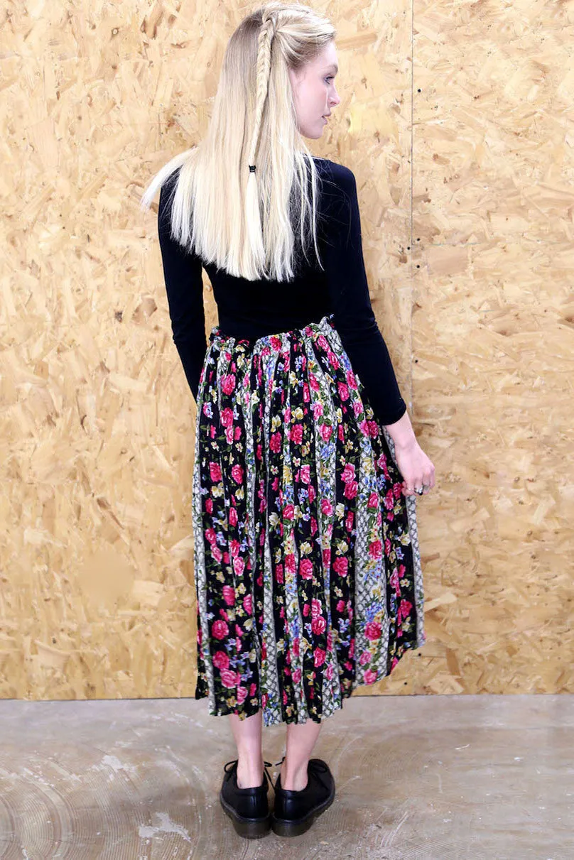 High Waisted Floral Stripe Maxi Skirt