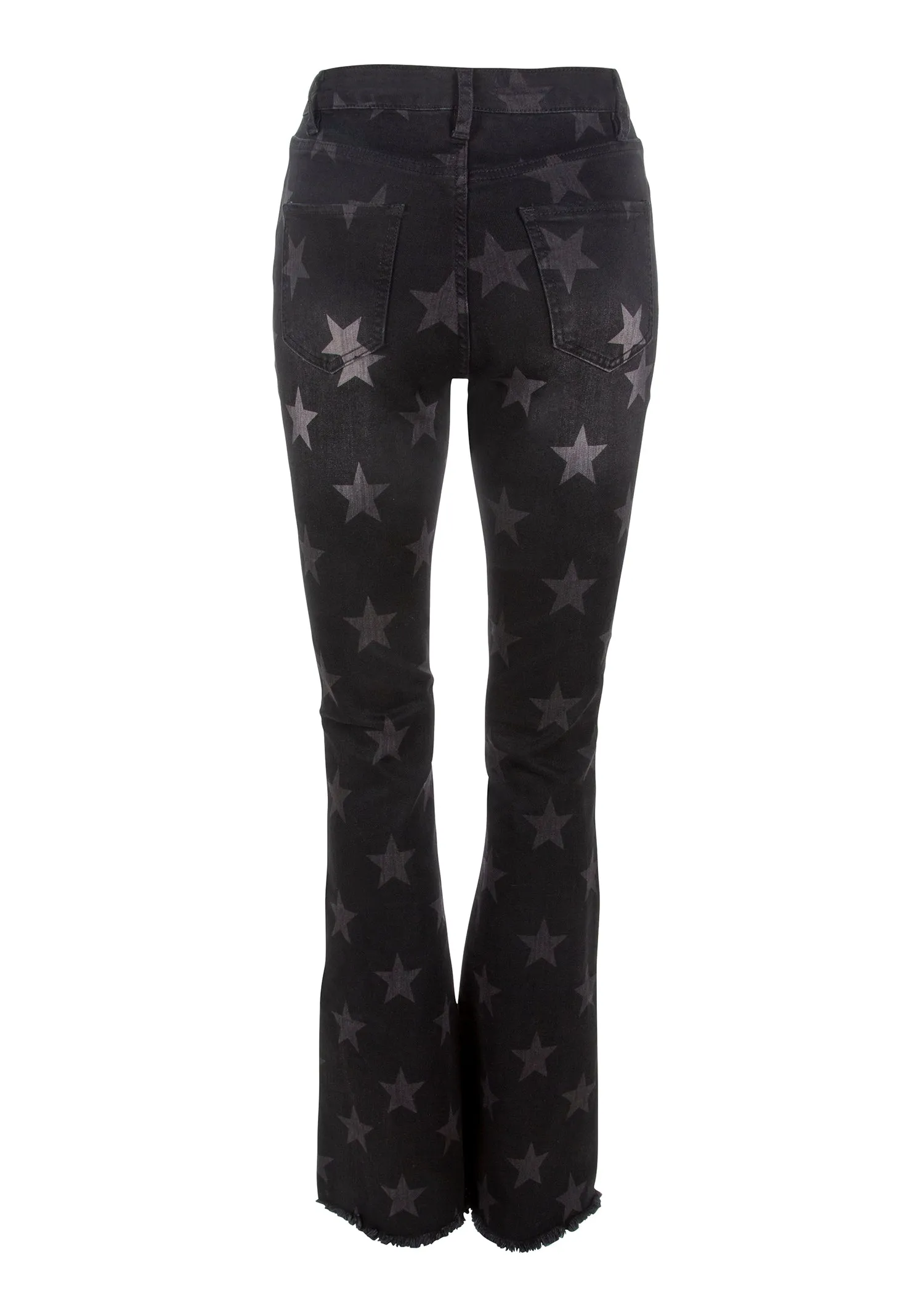 Highway Star Black Denim Star Print Ripped Flare Jeans Bell Bottoms