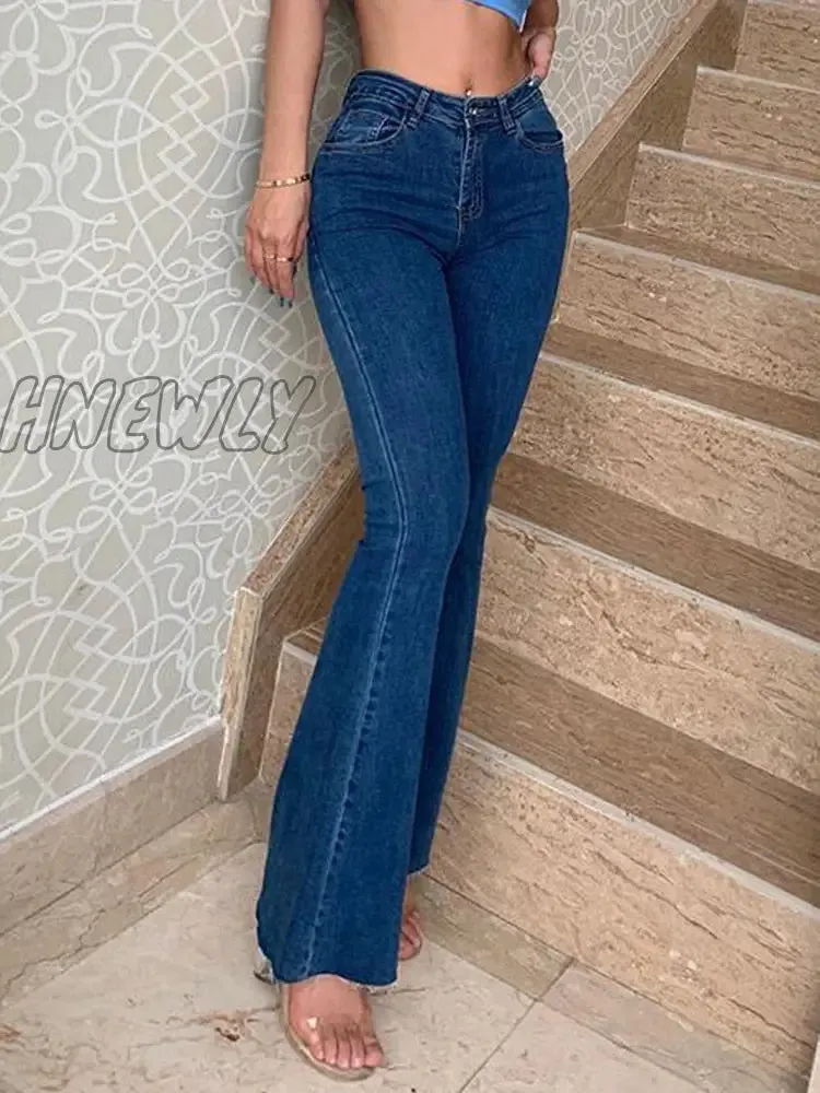 Hnewly Fashion Women Pants High Waist Flared Jeans Blue Skinny Streetwear Y2k Vintage Quality Harajuku Boyfriend Clothing Female