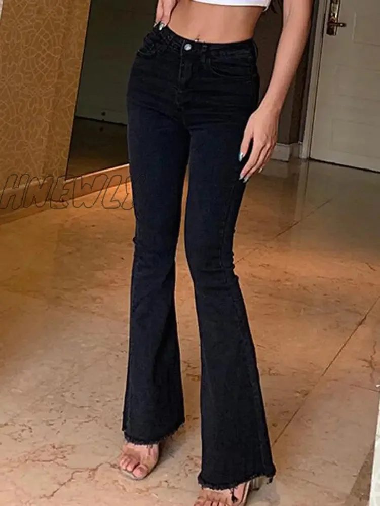 Hnewly Fashion Women Pants High Waist Flared Jeans Blue Skinny Streetwear Y2k Vintage Quality Harajuku Boyfriend Clothing Female