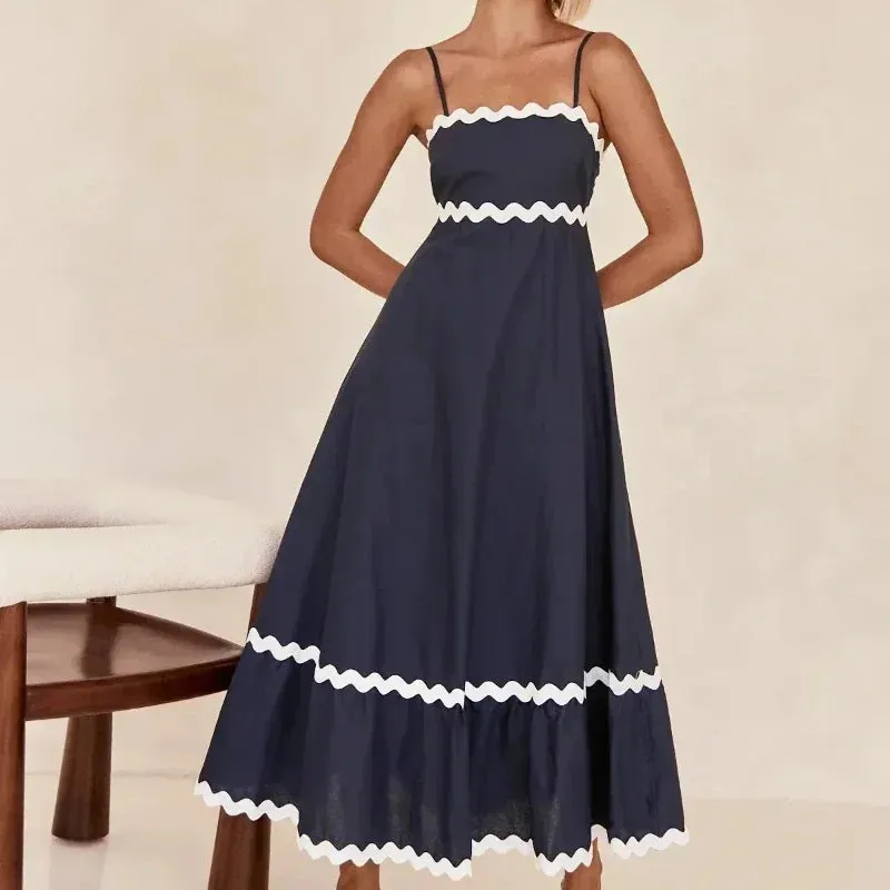 Holiday Beach Splicing Big Swing Summer New Fashion Strap Women Boho Long Strapless Maxi Dress