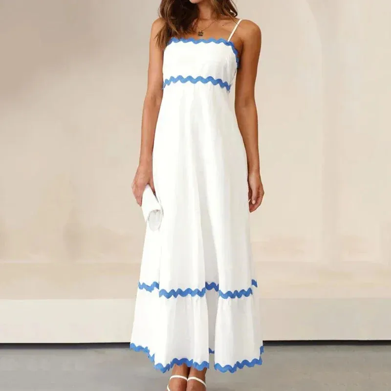 Holiday Beach Splicing Big Swing Summer New Fashion Strap Women Boho Long Strapless Maxi Dress