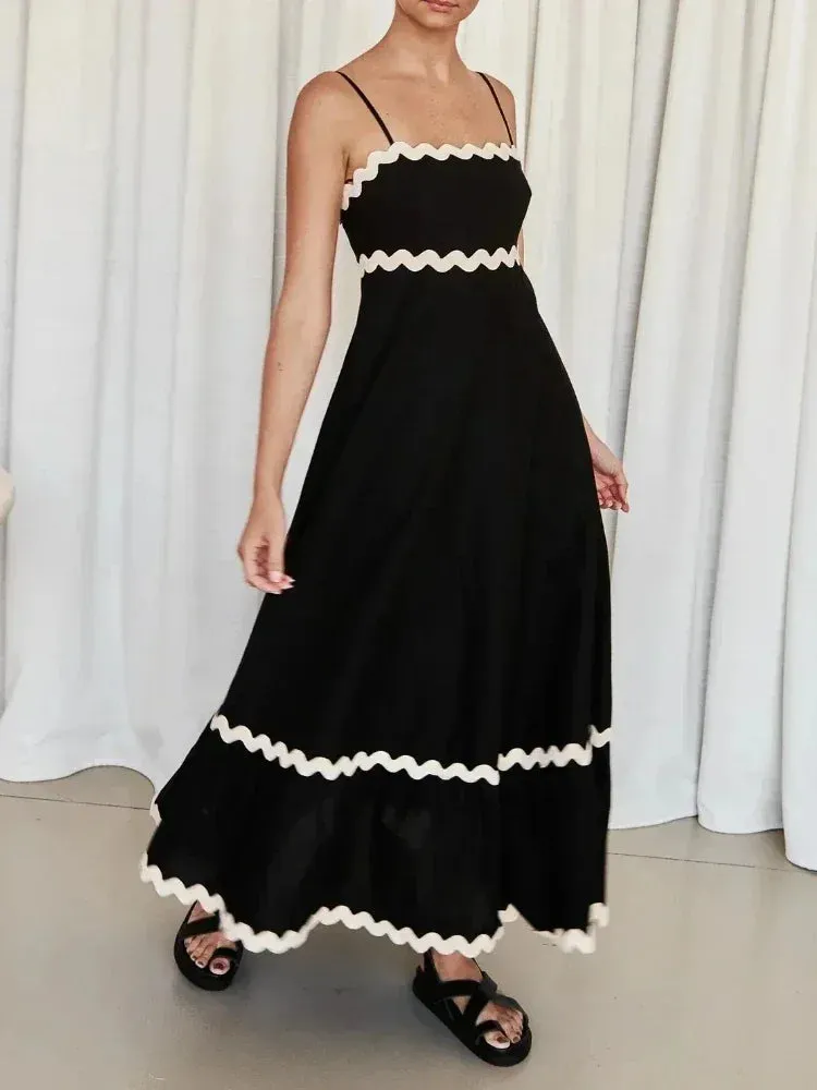 Holiday Beach Splicing Big Swing Summer New Fashion Strap Women Boho Long Strapless Maxi Dress