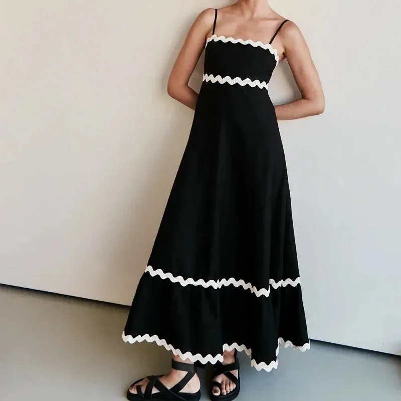 Holiday Beach Splicing Big Swing Summer New Fashion Strap Women Boho Long Strapless Maxi Dress