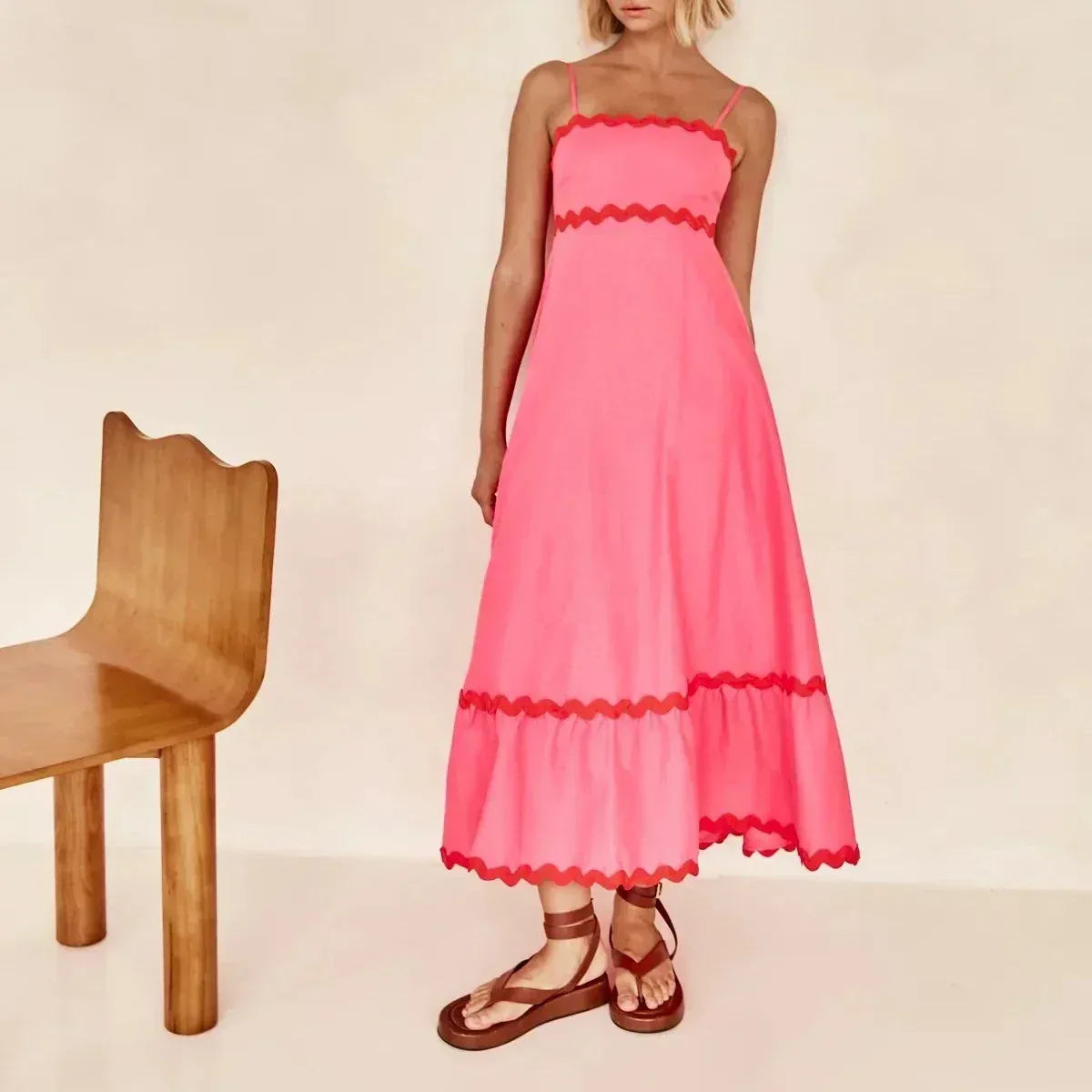 Holiday Beach Splicing Big Swing Summer New Fashion Strap Women Boho Long Strapless Maxi Dress
