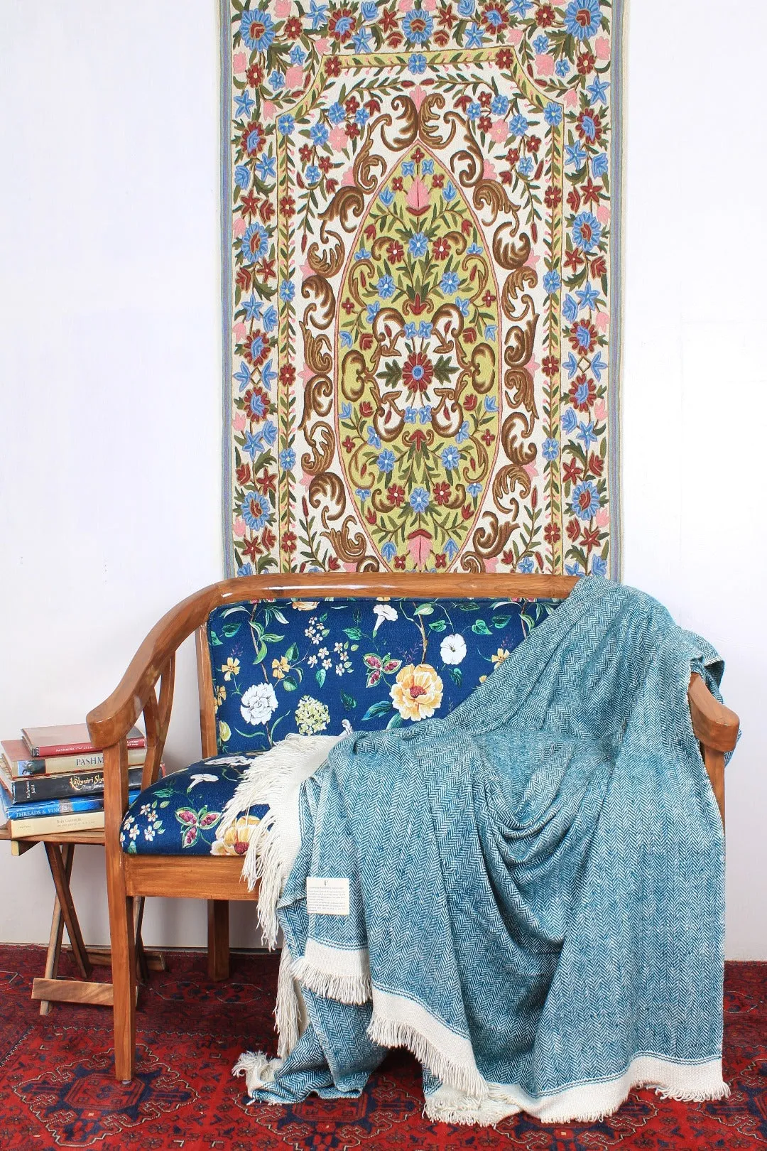 Izayah Dodger Blue And Ivory Double Weave Pashmina Blanket