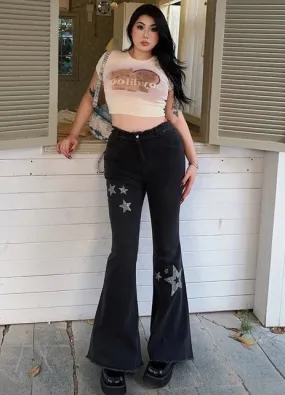 Jessy Denim Plus-size Star Patch Hot Diamond High-rise Skinny Frayed Flared Jeans Pants