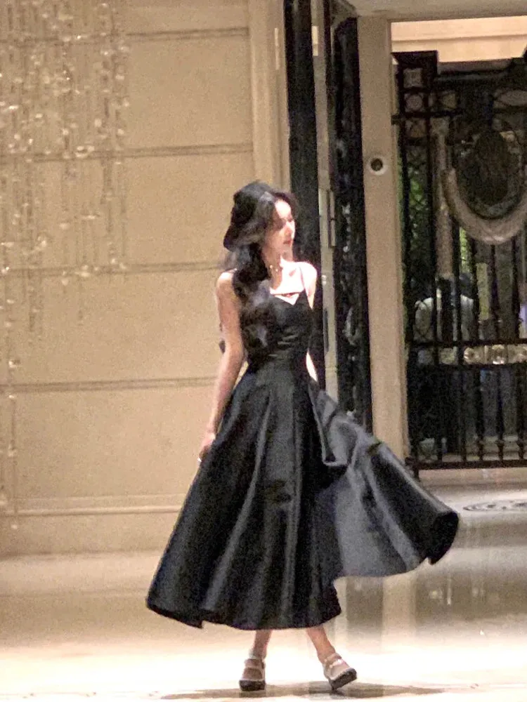 Joskaa Elegant Black Princess Big Hem Long Dresses for Women Summer New Korean Sleeveless A-line Evening Wedding Party Female Clothing