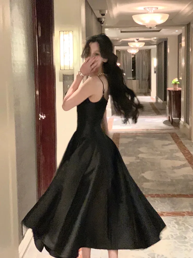Joskaa Elegant Black Princess Big Hem Long Dresses for Women Summer New Korean Sleeveless A-line Evening Wedding Party Female Clothing