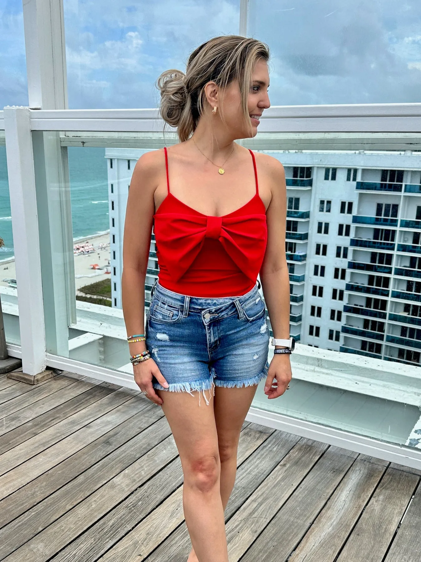 Judge Me When You Are Perfect Red Bow Front Top