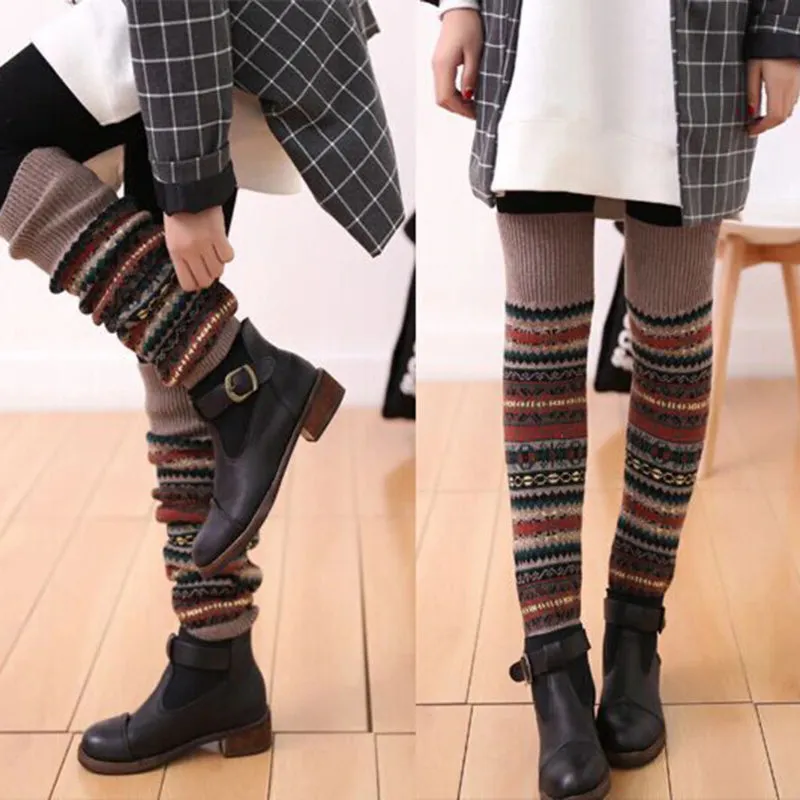 Knee High Bohemian Fashion Crochet Winter Long Leg Warmer Socks