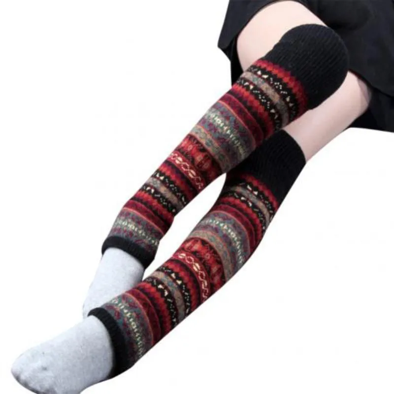 Knee High Bohemian Fashion Crochet Winter Long Leg Warmer Socks