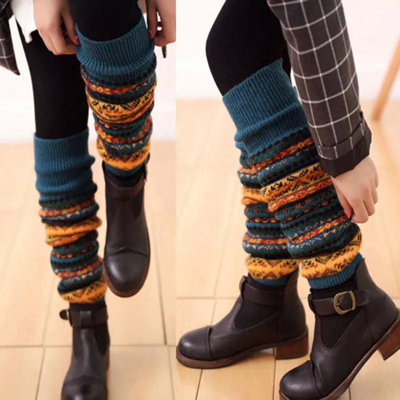 Knee High Bohemian Fashion Crochet Winter Long Leg Warmer Socks
