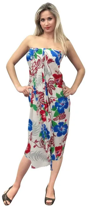 LA LEELA Soft Light Scarf Long Dress Women Sarong Printed 72"X42" White_5577